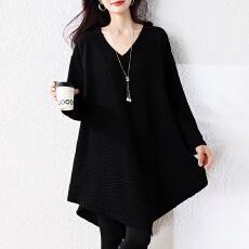 批发实拍2025秋<b class='q'>冬</b>新款休闲洋气不规则胖mm大码v领百搭中长设计感上衣