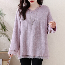 批发实拍2025秋冬新款大码<b class='q'>显瘦</b>宽松毛毛针织打底衫蕾丝拼接遮肉上衣女