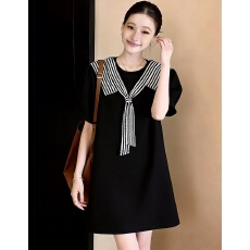 批发实拍2026<b class='q'>大码</b>女装条纹披肩领短袖连衣裙胖妹妹中长款宽松显瘦休闲