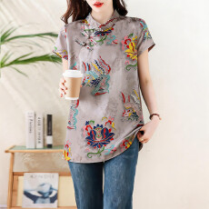 批发实拍2026夏季新款新中式国风盘口短袖<b class='q'>衬衫</b>女中长款旗袍<b class='q'>T</b><b class='q'>恤</b>上衣