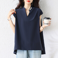 批发实拍大码女装2026夏季新款棉质T恤衫妈妈洋气钉珠休闲衬衫<b class='q'>上衣</b>女