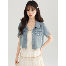 批发实拍短袖牛仔外套女2026<b class='q'>夏</b>季薄款新款宽松复古小个子外搭短款上衣