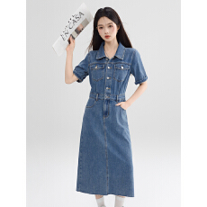 批发实拍复古连衣裙气质高端女神范高级感夏季新款女装拉毛短袖<b class='q'>牛仔裙</b>