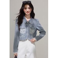 批发实拍小香风<b class='q'>蕾丝</b>拼接牛仔短外套女春2026年春秋季新款小个子上衣