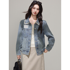批发实拍蓝色韩版蕾丝拼接<b class='q'>甜美</b>牛仔外套女春季设计感复古夹克上衣