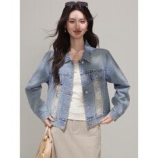 批发实拍小香风牛仔外套女春秋款2026年新款韩版宽松<b class='q'>蕾丝</b>拼接夹克潮