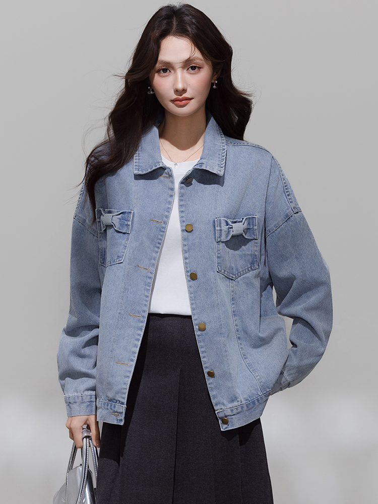 실사 항구 바람 레트로 데님 여성 코트 2026 봄 가을 새로운 루즈핏 BF 바람 카우보이 의류 재킷 학생 맨위