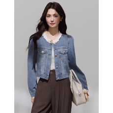 批发实拍 韩系蕾丝花边拼接牛仔外套女秋季薄款<b class='q'>甜美</b>减龄休闲开衫上衣