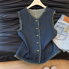 批发实拍牛仔马甲女<b class='q'>春</b>夏季宽松百搭休闲韩系复古毛边无袖背心气质马夹