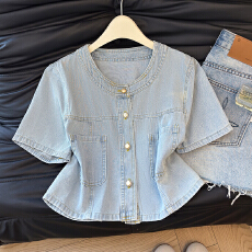 批发实拍2026夏季新款设计感小众韩版休闲百搭牛仔短袖短外套上衣披肩
