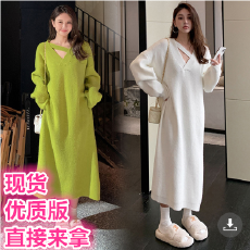 批发2025大码女装胖mm遮肉减龄秋冬季新款简约长款针织长袖毛衣<b class='q'>连衣裙</b>