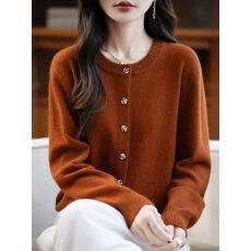 秋冬开衫女圆领彩扣毛衣超软宽松休闲针织外套上衣