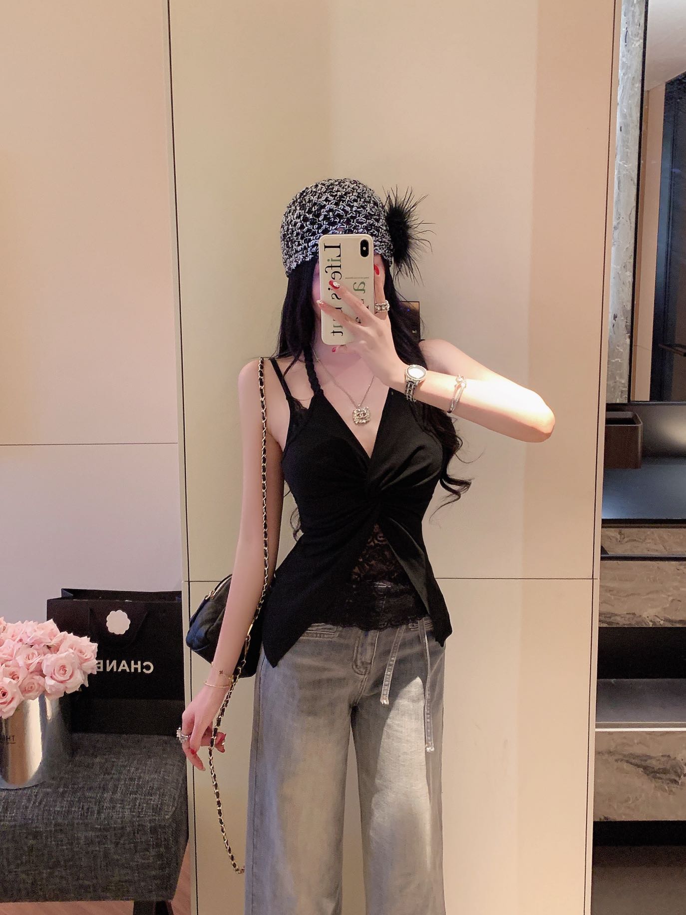 FA35729# 雷丝美背辣妹白色蕾丝无袖挂脖上衣 服裝批發女裝批發服飾貨源