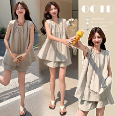 批发图片已经处理夏季韩系休闲无袖中长款两件套<b class='q'>孕妇</b><b class='q'>套装</b>上衣