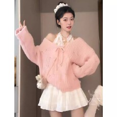 批发韩系学院风粉色针织毛衣女秋冬<b class='q'>新款</b>高腰<b class='q'>半身裙</b>两件套装