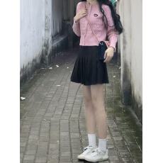 批发粉色针织毛衣<b class='q'>开衫</b>半身裙两件套学院风时尚休闲减龄盐系穿搭套装秋