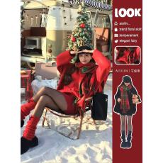 批发茶系穿搭一整套今年流行纯色V领宽松毛衣搭配短裙<b class='q'>腿</b><b class='q'>袜</b>三件套潮