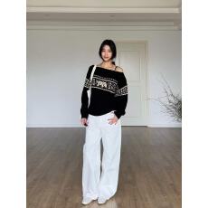 批发秋冬穿搭一整套一字领针织衫阔腿裤简约<b class='q'>休闲</b>温柔风套装<b class='q'>女</b>