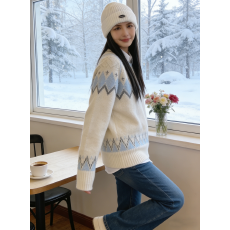 批发圣诞战衣毛衣女秋冬季2025新款复古费尔岛民族风针织提花圆领上衣