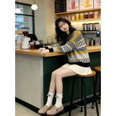批发春秋搭配一整套韩系小个子穿搭<b class='q'>千鸟格</b>毛衣百褶短裙时尚两件<b class='q'>套装</b>女