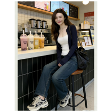 批发春季小香风套装女新款穿搭一整套针织开衫打底<b class='q'>背心</b><b class='q'>牛仔</b>裤三件套潮