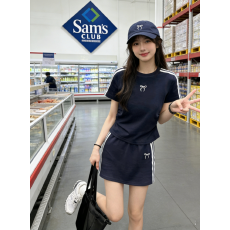 批发夏季休闲运动套装女蝴蝶结短袖T恤夏季包臀长裙甜辣妹两件套