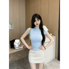 批发绿色减龄圆领针织衫女春夏外穿甜辣上衣波点网纱半身裙套装女