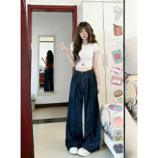 批发韩系穿搭一整套夏季气质学院风杏色针织衫上衣阔腿牛仔裤两件套