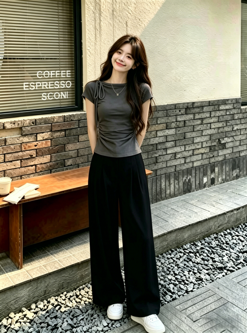 한 부서 그레이트 통해보기 가져 가라. 전체 집합 2026 새로운 스트랩 몸매 가꾸기 슬림해 보이는 Chic 맨위 와이드 레그 팬츠 투피스 세트