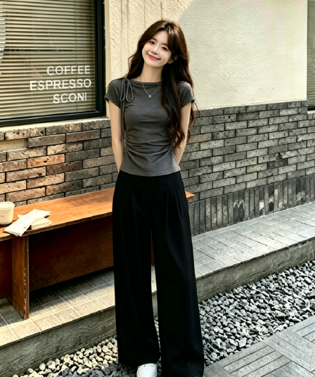 한 부서 그레이트 통해보기 가져 가라. 전체 집합 2026 새로운 스트랩 몸매 가꾸기 슬림해 보이는 Chic 맨위 와이드 레그 팬츠 투피스 세트