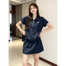 批发韩系减龄休闲运动服套装女夏季新款时尚拉链POLO衫短袖短裙<b class='q'>两件</b>套