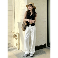 批发老钱风v领挂脖针织<b class='q'>吊带</b>背心女夏修身显瘦小个子黑色外穿无袖上衣