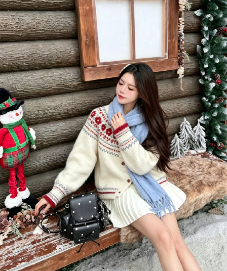 공정한 섬 꽃 자카드 스웨터 부드러운 찹쌀 니트 스웨터 여성 오픈 가디건 풀오버 가을 겨울 디자인 센스 재킷 맨위