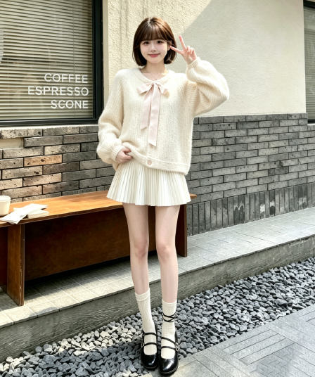 달콤함 소녀 바람 나비 넥타이 스웨터 여자 2026 가을 겨울 새로운 루즈핏 다용도 연령 감소 긴팔 재킷 트렌디
