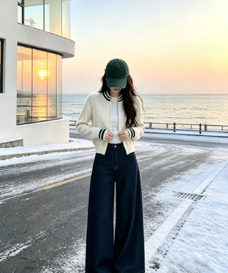 가을 겨울 착용 가져 가라. 전체 집합 고유 한 아름다운 자이언트 잘 생긴 달콤함 니트 지퍼 오픈 가디건 스웨터 청바지 3종 세트