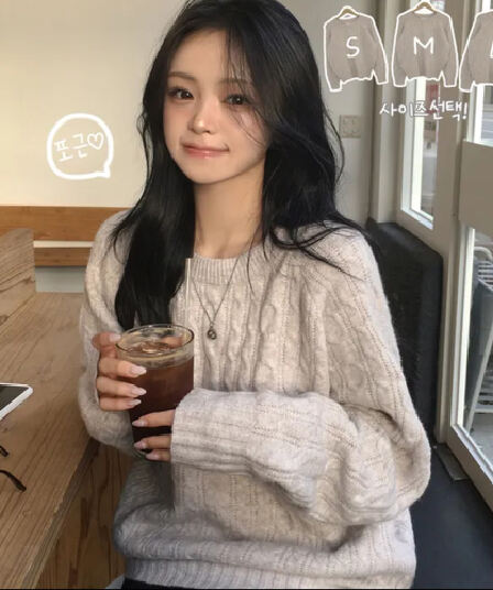 2026 한국 chic 새로운 가을과 겨울 미니멀리즘 루즈핏 레트로 짜임 꽈배기 다용도 슬림해 보이는 두꺼운 스웨터