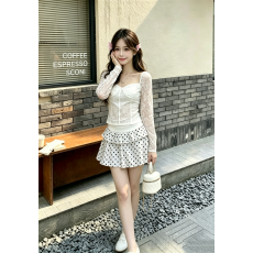 批发辣妹修身显瘦蕾丝鱼骨上衣+修身包臀半身裙短款