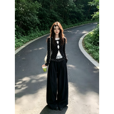 批发<b class='q'>春秋</b>韩系假两件镂空蕾丝打底衫女百搭长袖t恤上衣阔腿裤两件套