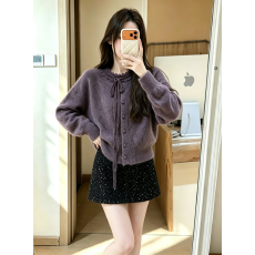 批发韩系蕾丝系带打底针织开衫女秋冬独特巨好看毛衣搭亮片半身裙套装