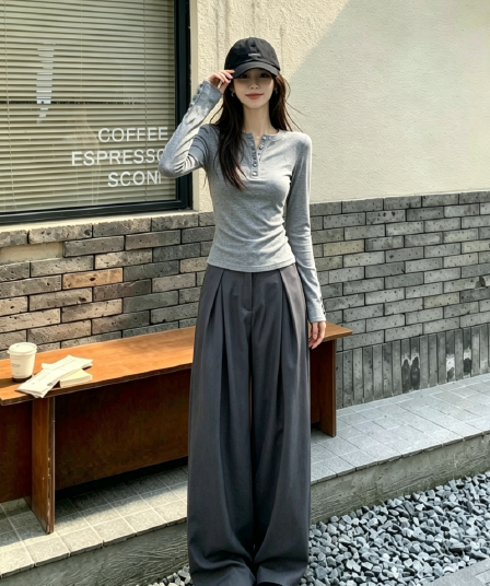 한 부서 자이언트 잘 생긴 ootd 착용 가져 가라. 전체 집합 2026 가을 새로운 느긋한 바람 맨위 와이드 레그 팬츠 투피스 슈트