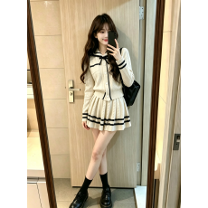 批发2026新款韩系针织连衣裙子女秋冬学院风海军领<b class='q'>针织衫</b>高腰半裙套装