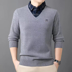 批发高端假两件一体绒针织衫男士冬季加绒加厚<b class='q'>衬衫</b>领毛衣男爸爸装上衣