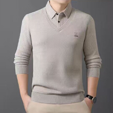 批发高端假两件一体绒针织衫男士冬季加绒加厚<b class='q'>衬衫</b>领毛衣男爸爸装上衣
