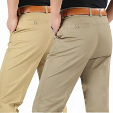 批发春夏季纯棉西裤男爸爸装休闲裤宽松直筒休闲深档抗皱中老年休闲裤