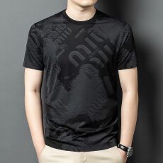 冰丝短袖T恤中老年男士夏季半袖体恤宽松休闲薄款休闲圆领爸爸装