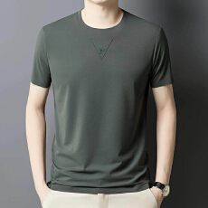 冰丝短袖T恤中老年男士夏季半袖体恤宽松休闲薄款休闲圆领爸爸装