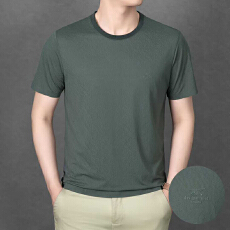 批发冰丝短袖T恤中老年男士夏季半袖体恤宽松休闲薄款休闲圆领爸爸装