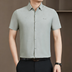 批发冰丝<b class='q'>男士</b><b class='q'>短袖</b><b class='q'>衬衫</b>男夏季新款薄款垂感高档<b class='q'>衬衣</b>中年爸爸装无痕寸衫