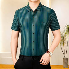 批发冰丝<b class='q'>男士</b><b class='q'>短袖</b><b class='q'>衬衫</b>男夏季新款薄款垂感高档<b class='q'>衬衣</b>中年爸爸装无痕寸衫