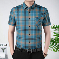 批发冰丝<b class='q'>男士</b>短袖<b class='q'>衬衫</b>男夏季新款薄款垂感高档<b class='q'>衬衣</b>中年爸爸装无痕寸衫